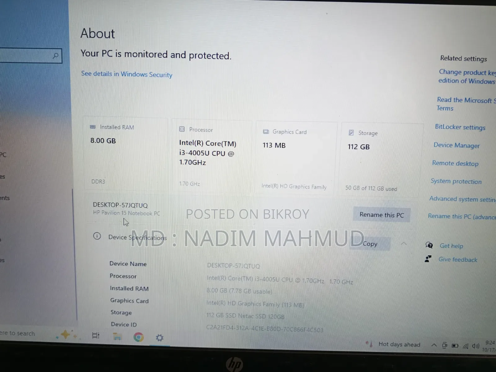 Laptop HP Pavilion 15 8GB Intel Core 3 SSD 128GB