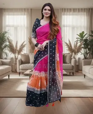 প্রিমিয়াম ডিজিটাল প্রিন্ট সিল্ক শাড়ি সাথে ব্লাউজ পিস