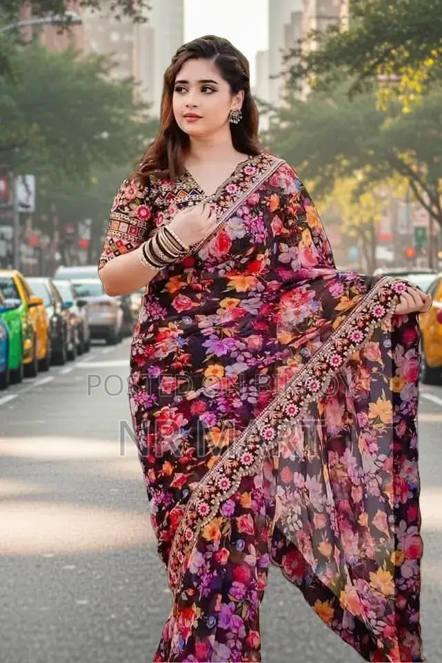 Premium Digital Print Saree with Blouse Piece