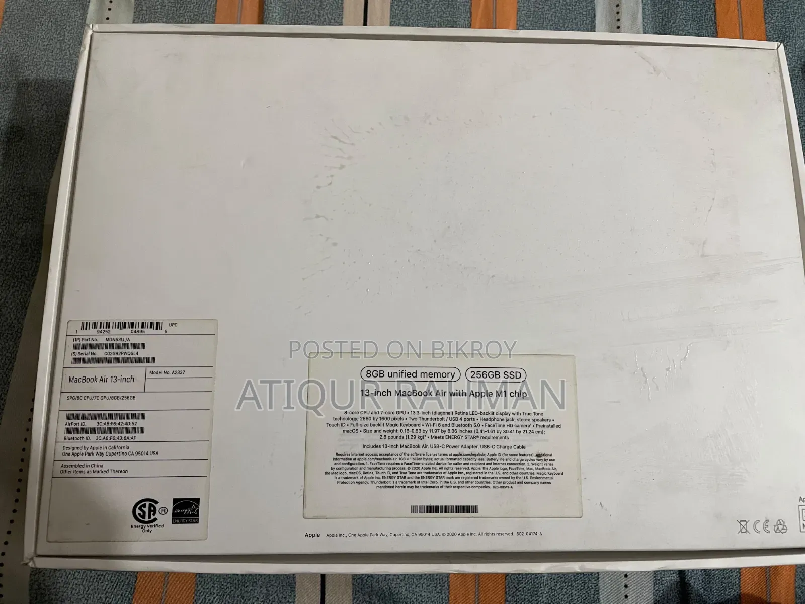 Laptop Apple MacBook Air 2020 M1 8GB Apple M1 SSD 256GB