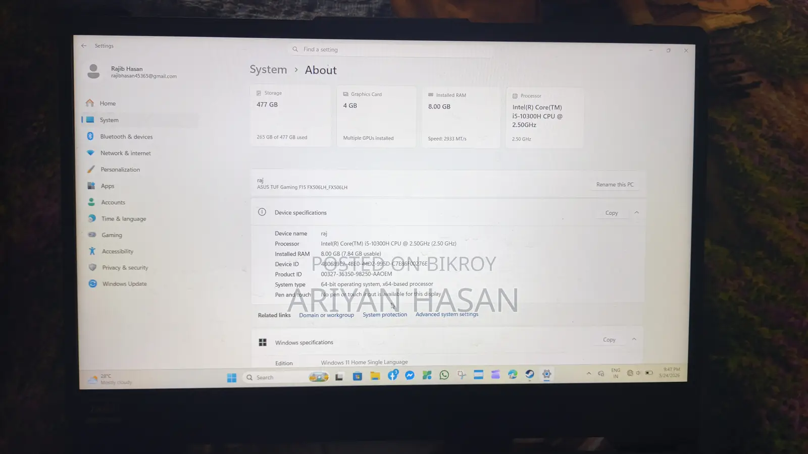 Laptop ASUS TUF Gaming F15 8GB Intel Core I5 SSD 512GB