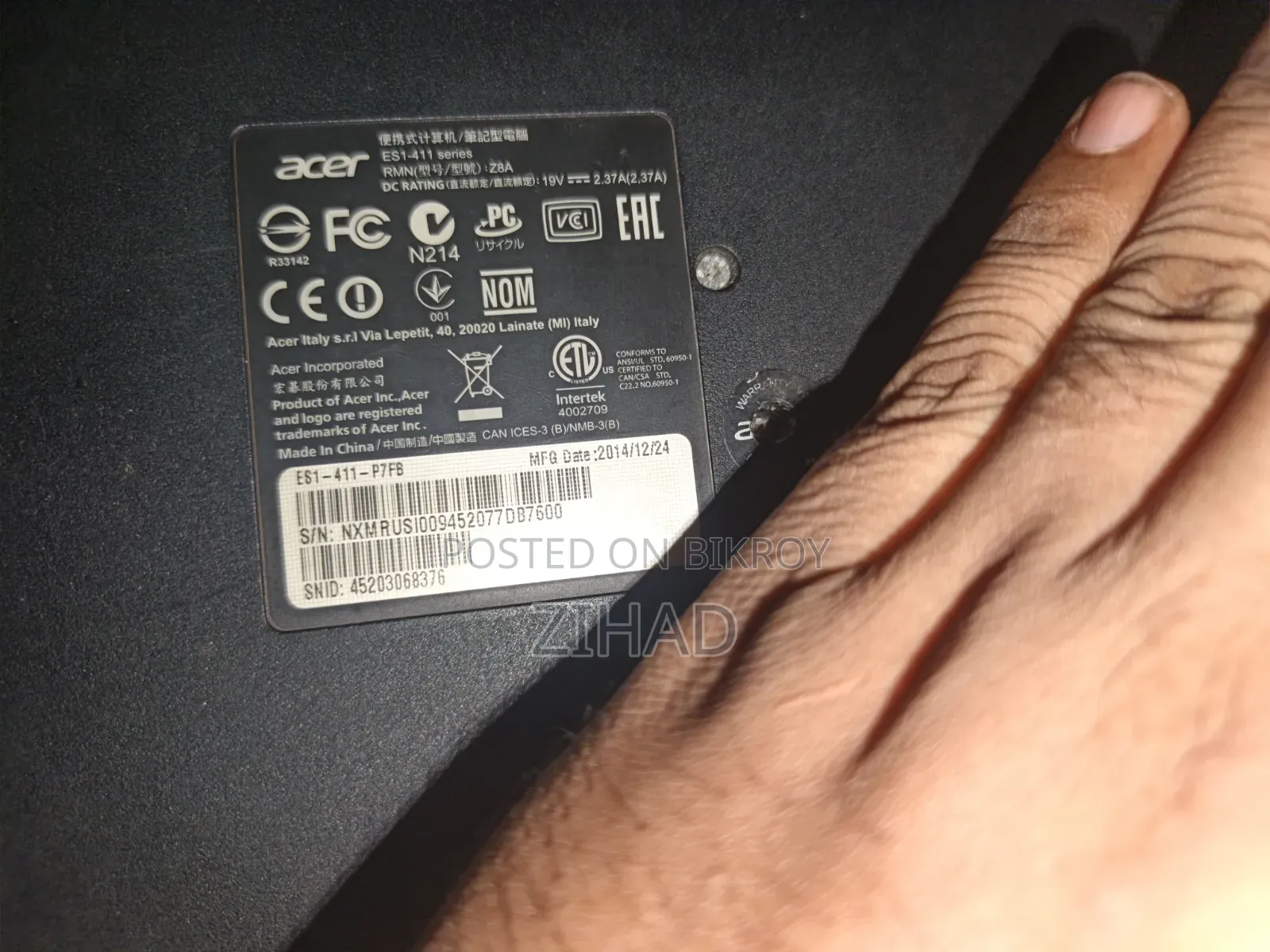 Laptop Acer Aspire ES1-411 3GB Intel Core 2 Quad HDD 500GB