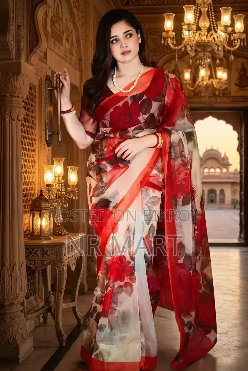 Premium Chanduri Digital Print Saree with Blouse Piece