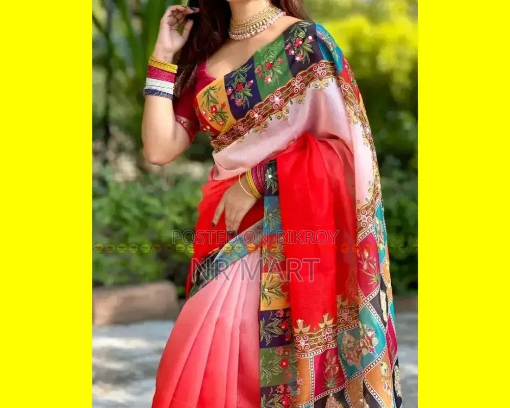 Stone and Digital Print Saree with Blouse Piece