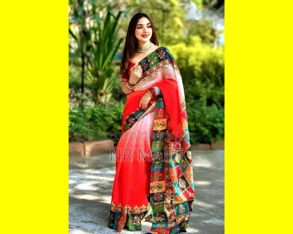 Stone and Digital Print Saree with Blouse Piece