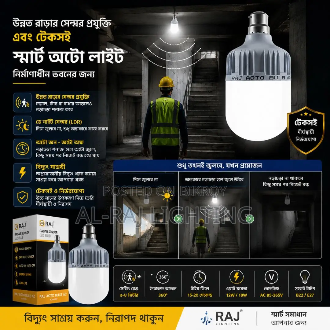 Construction Building Auto Light | Motion Sensor LED Bulb Bangladesh