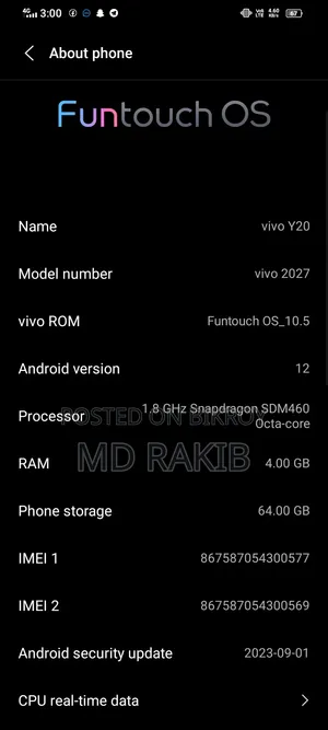 Vivo Y20 64 GB Black