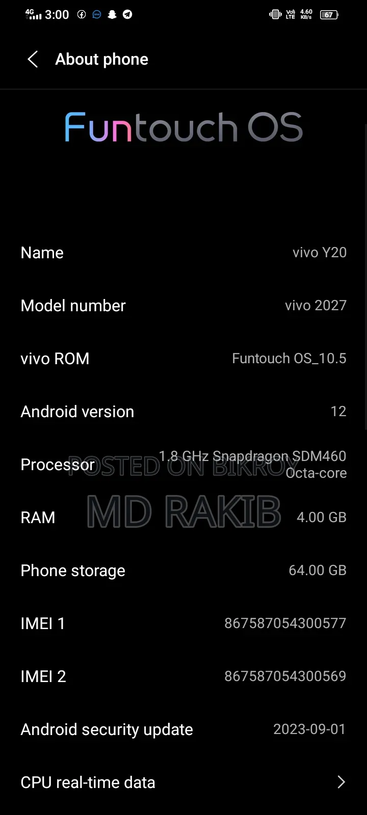 Vivo Y20 64 GB Black