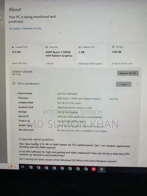 Desktop Computer 16GB AMD Ryzen 5 SSD 512GB