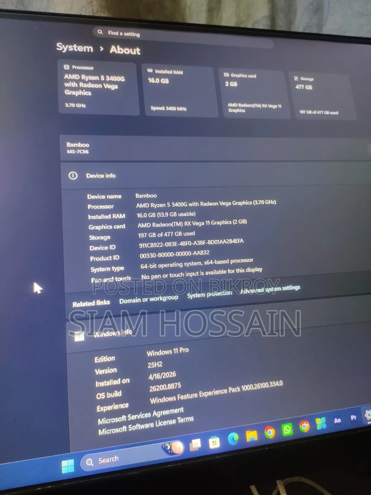 Desktop Computer MSI 16GB AMD Ryzen 5 SSD 512GB