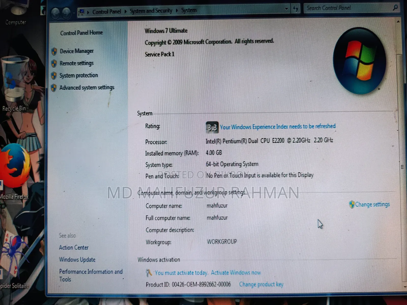 Desktop Computer 4GB RAM Intel Core 2 Duo 500GB Hard Disk Drive