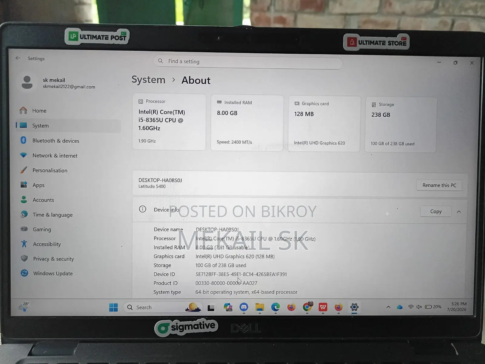 Laptop Dell Latitude 5400 8GB Intel Core I5 SSD 256GB