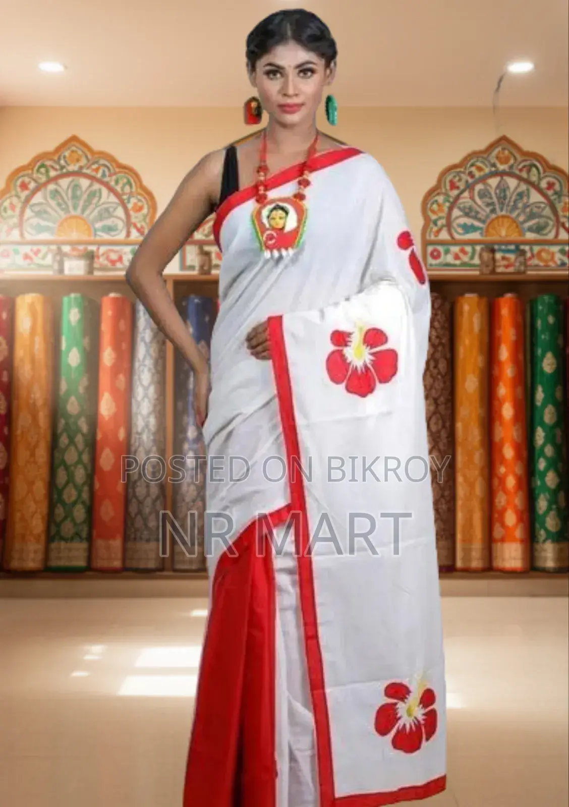 Premium Hand Print Half Silk Saree