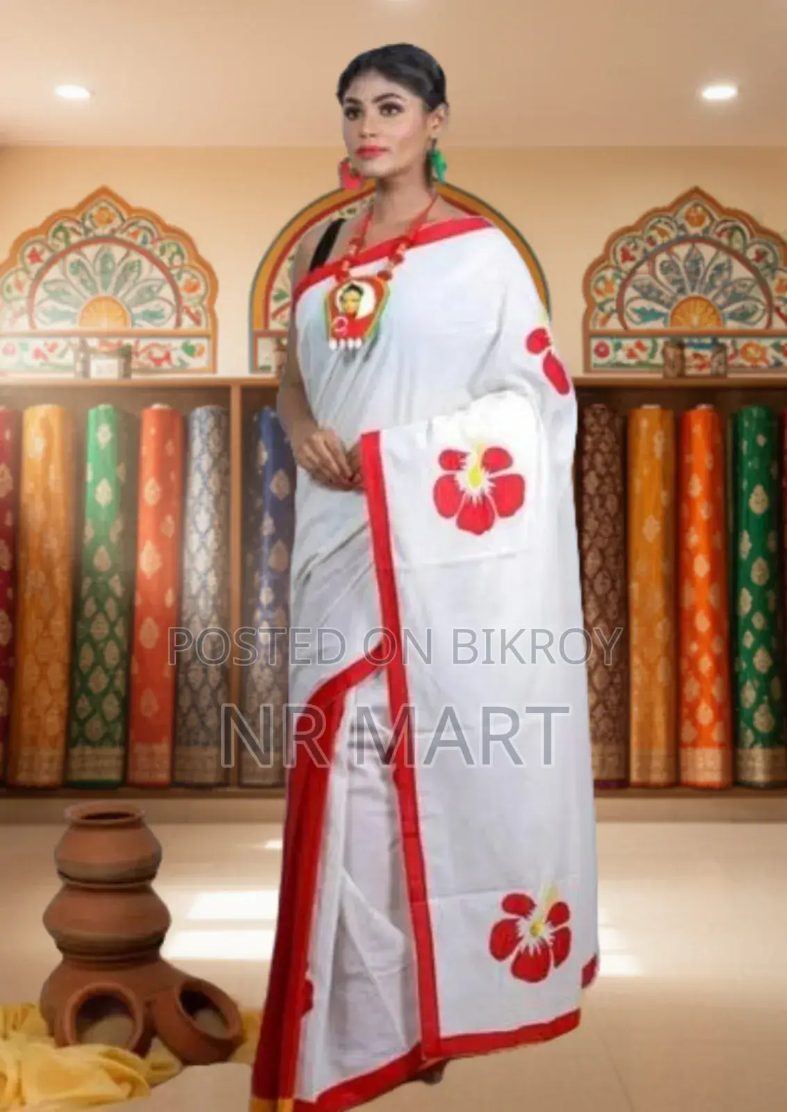 Premium Hand Print Half Silk Saree