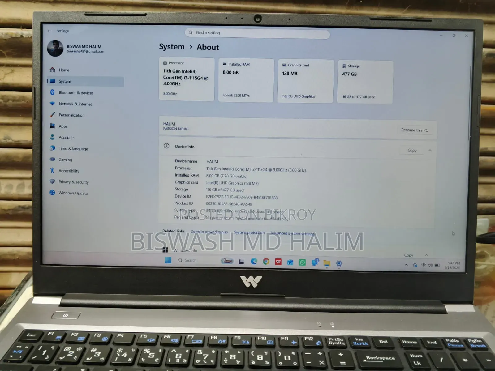 Laptop 8GB Intel Core I3 SSD 512GB