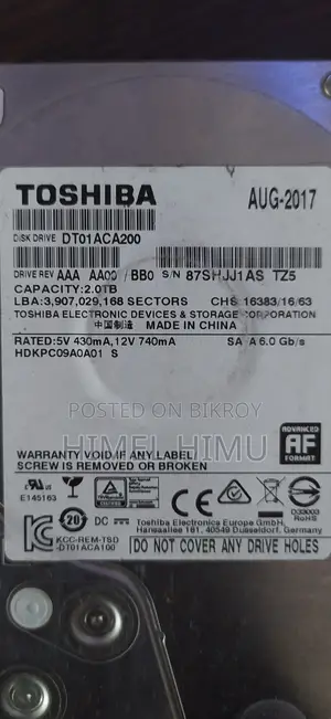 Toshiba 2 TB হার্ড ড্রাইভ ব্যবহৃত