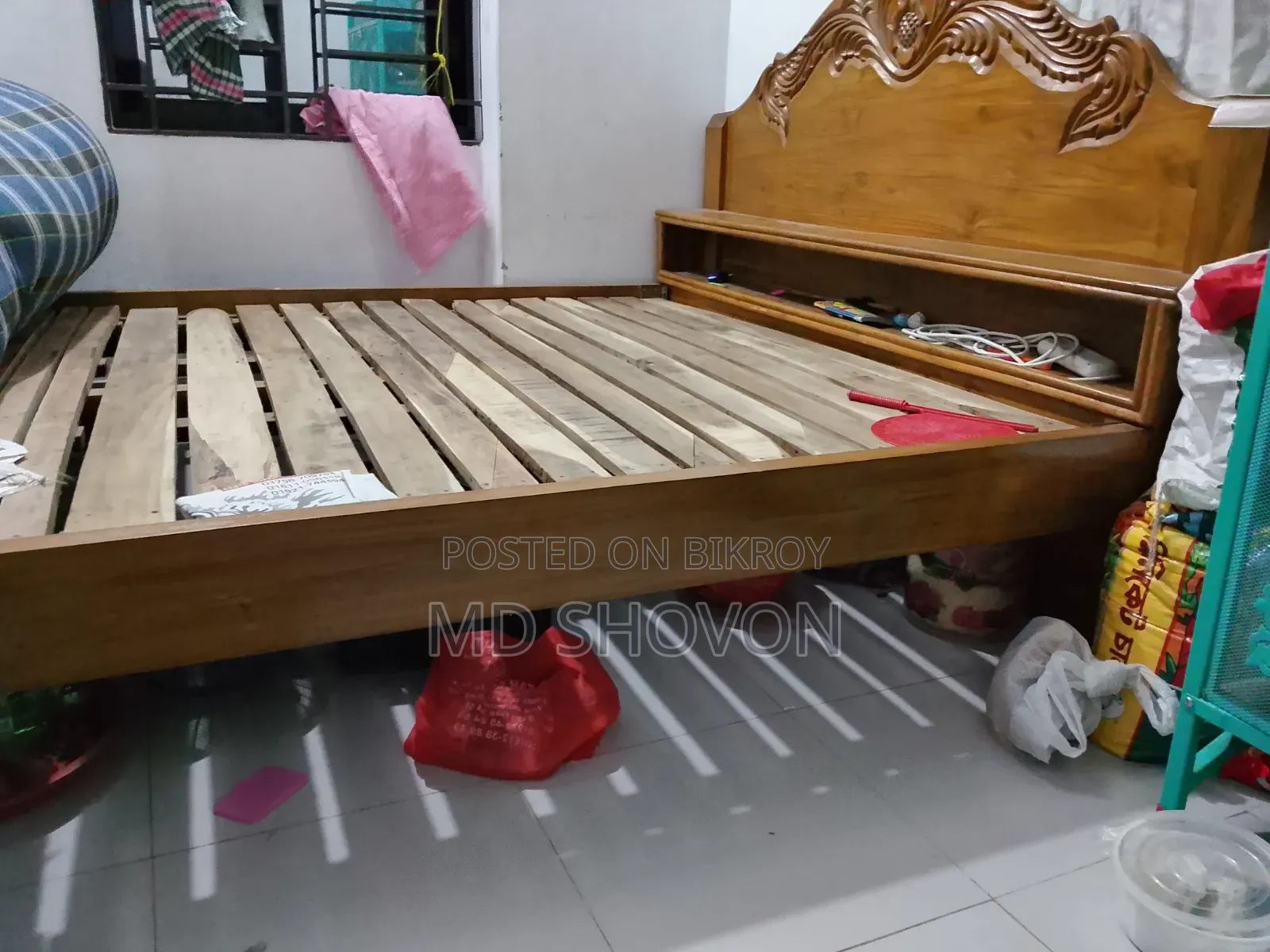 6-foot by 7-foot Neem Wood Bed, Gamari Wood