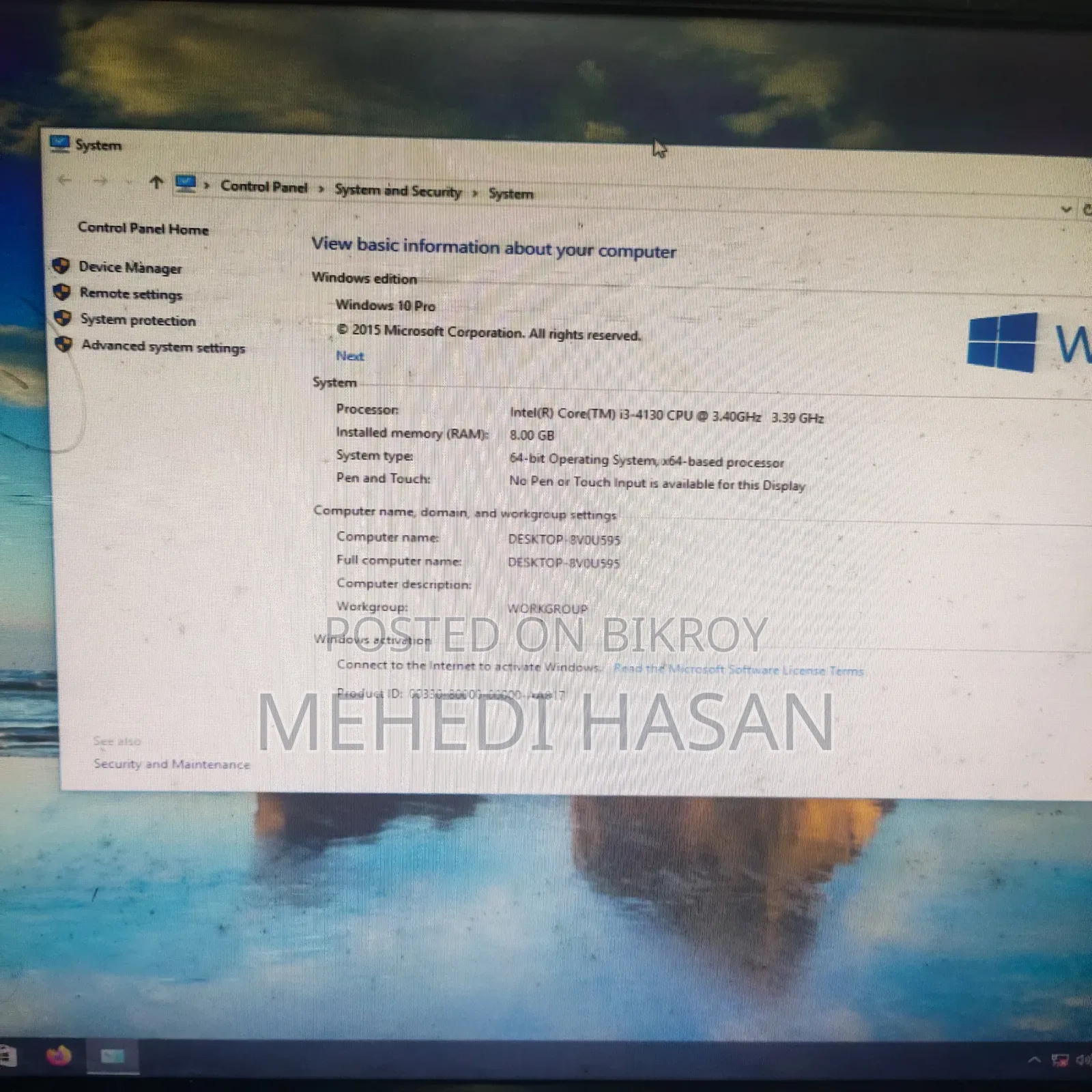Desktop Computer Samsung 8GB Intel Core I3 SSD 128GB