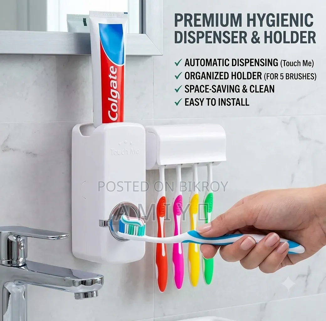 Automatic Toothpaste Dispenser 5 Toothbrush Holder Set
