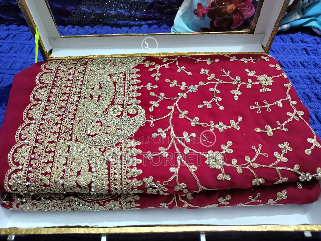 Weightless Georgette Real Stone Work Saree – Cherry Red