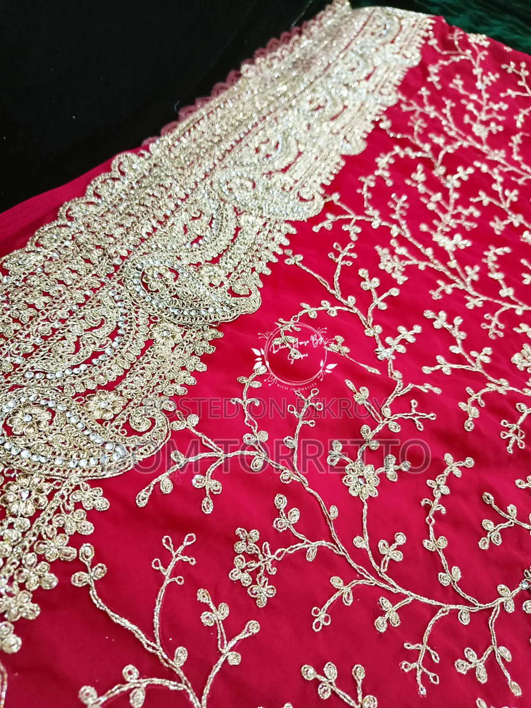 Weightless Georgette Real Stone Work Saree – Cherry Red