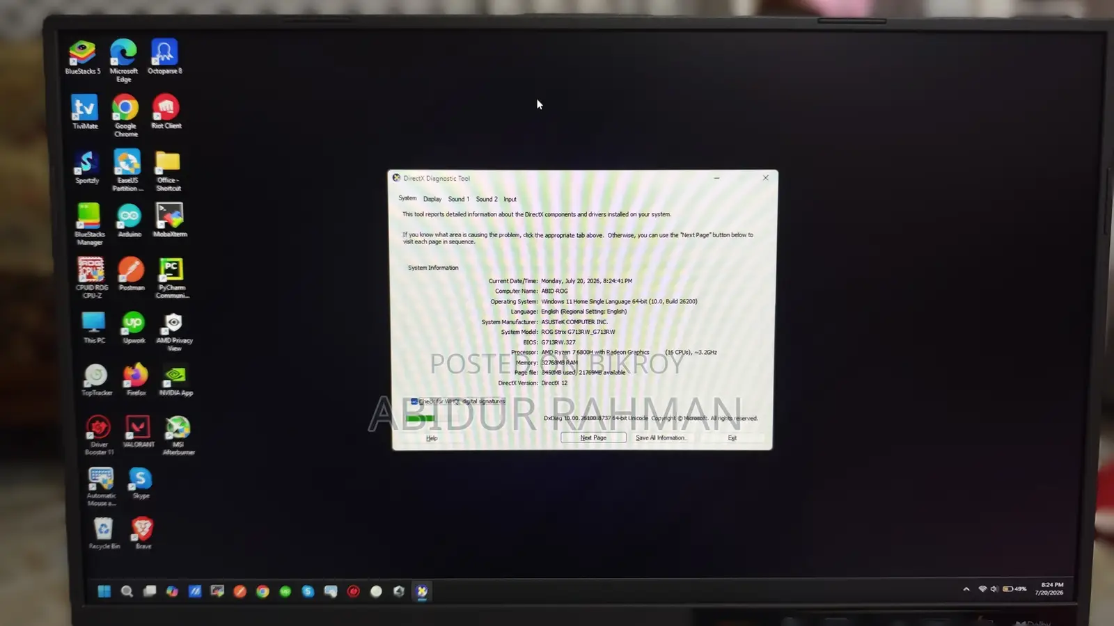 Laptop Asus ROG Strix G17 32GB AMD Ryzen 7 SSD 1T