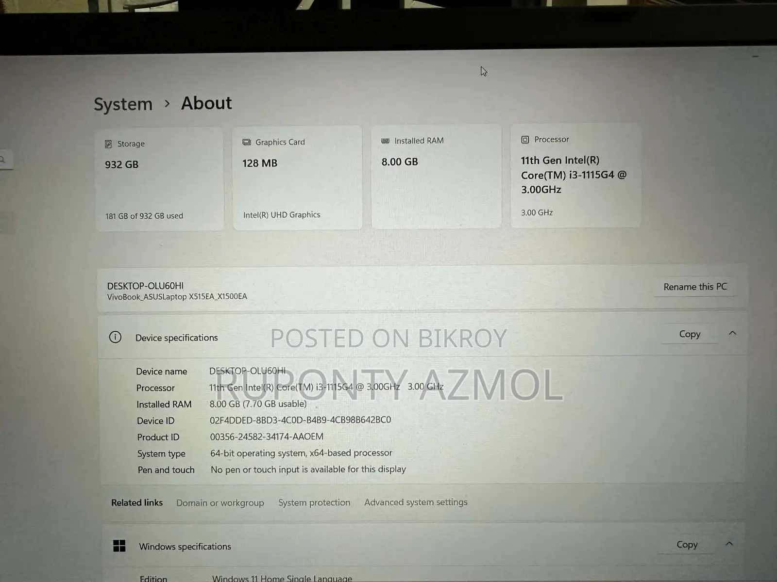 Laptop Asus VivoBook X540SA 8GB Intel Core i3 HDD 512GB