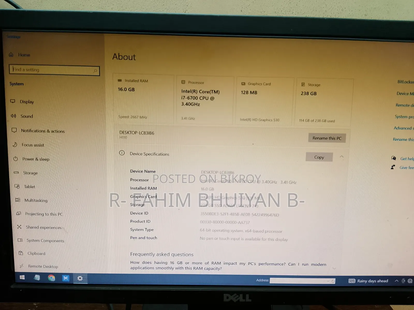 Desktop Computer 16GB Intel Core 7 SSD 256GB