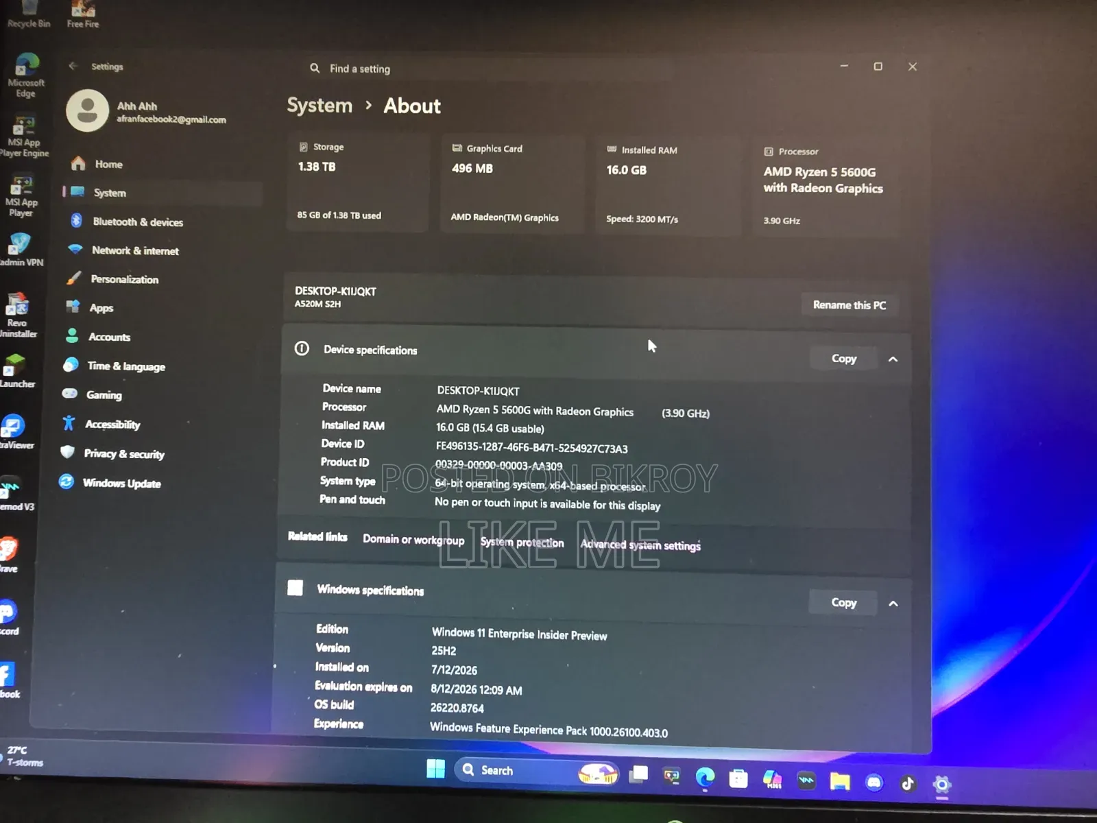 Desktop Computer 16GB AMD Ryzen 5 HDD+SSD 1.5T