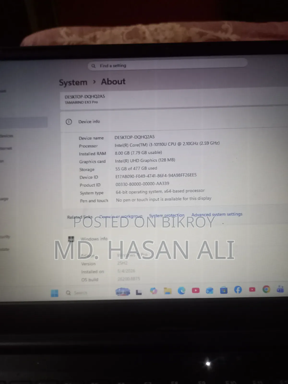Laptop 8GB Intel Core i3 SSD 500GB