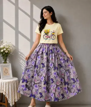 Linen Skirt and T-Shirt Set