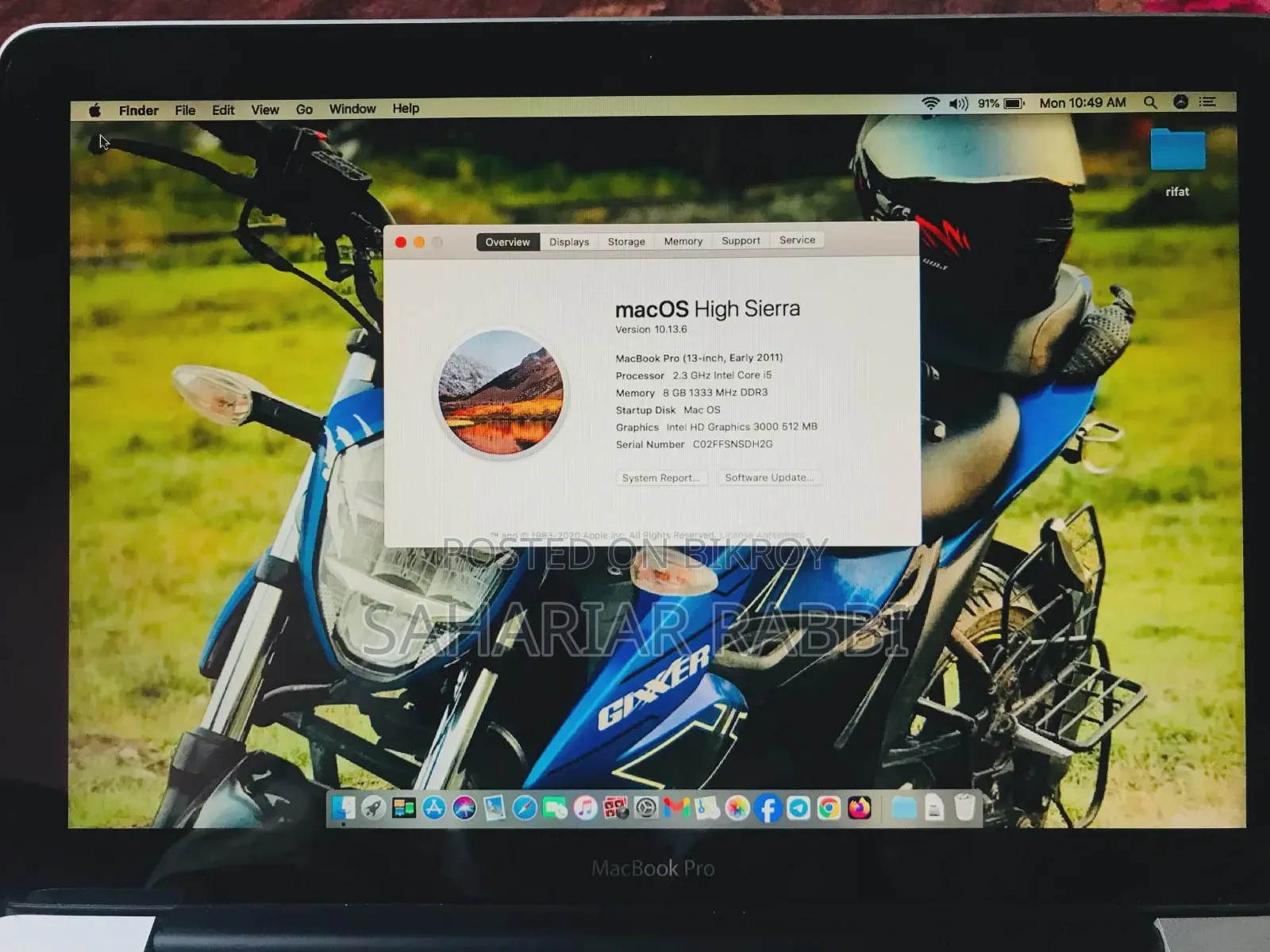 Laptop Apple MacBook Pro 2011 8GB Intel Core i5 SSD 256GB