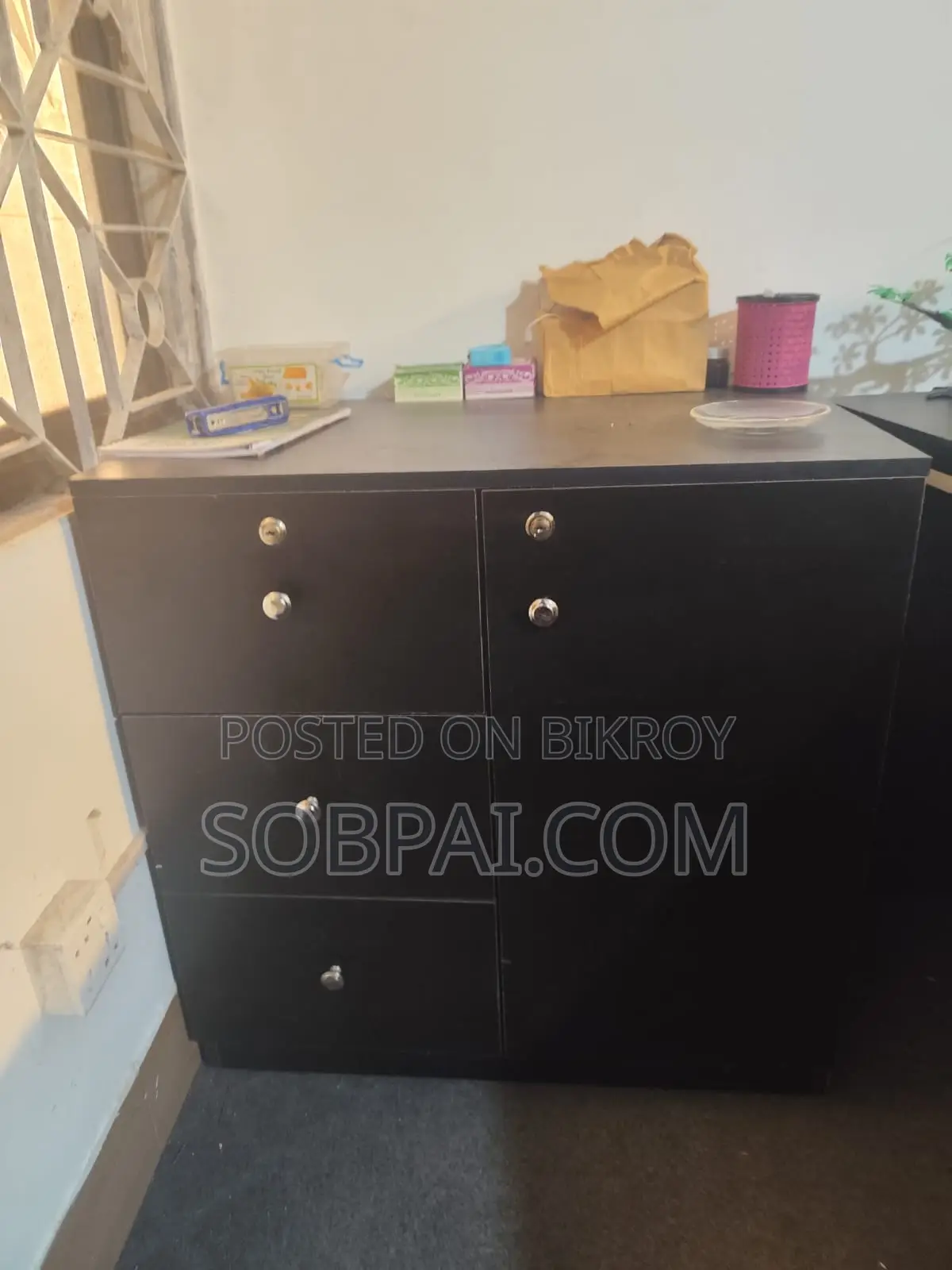 Used Black Office Side Cabinet With Drawers
