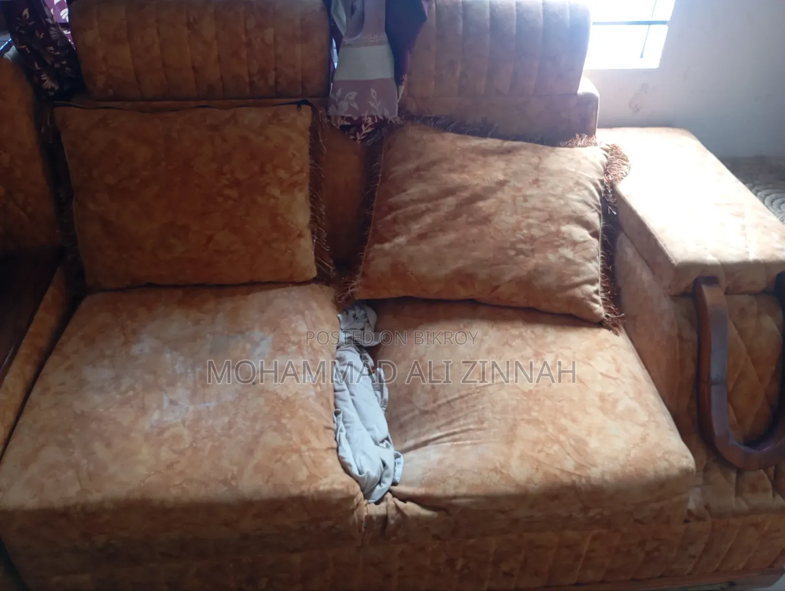 5-seater sofa, corner, and a tea table with tea stand for sale