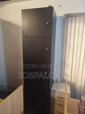 Used Tall Black Office Storage Locker Cabinet (7 Ft X 1.8 Ft)