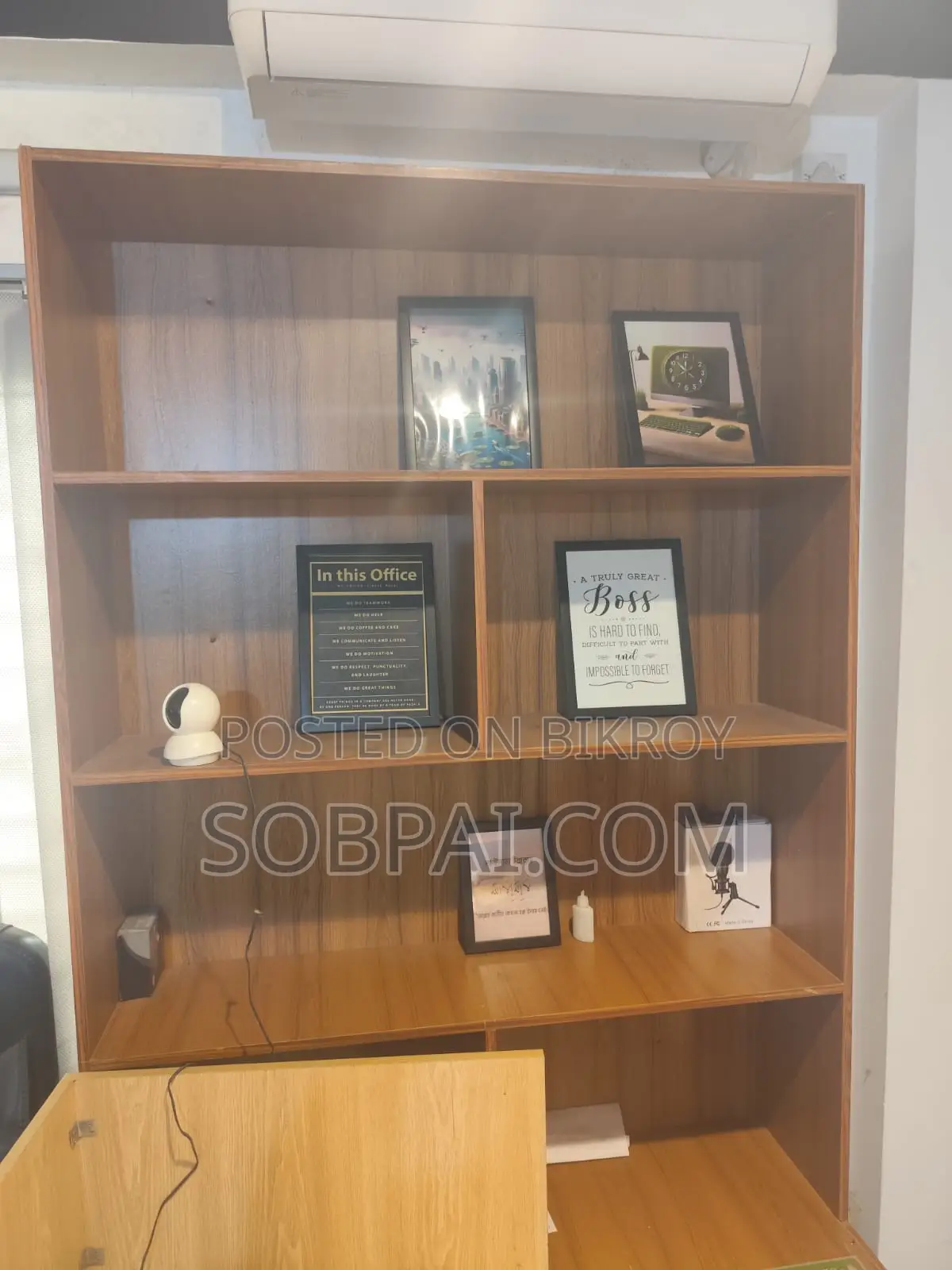 Used Tall Wooden Texture Office Bookshelf Display Cabinet