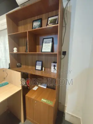 Used Tall Wooden Texture Office Bookshelf Display Cabinet
