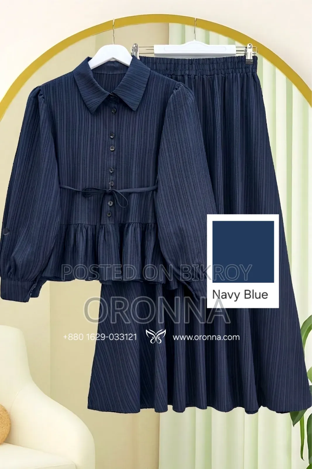Button-Down Ruffled Top and Skirt Set