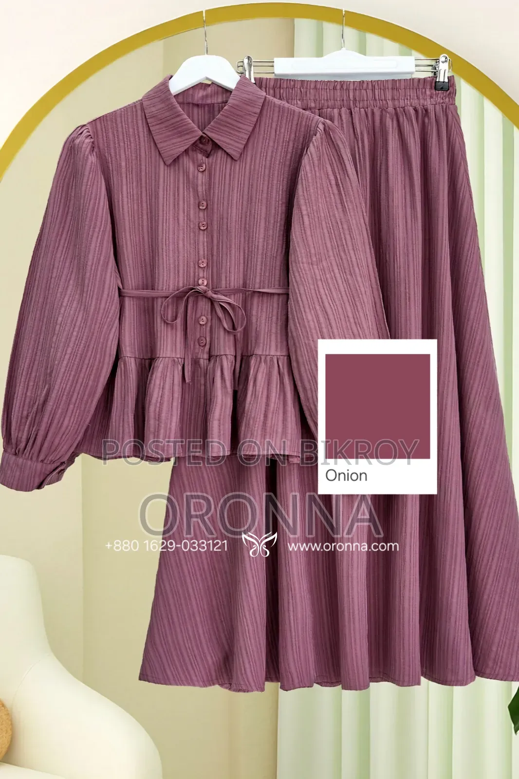 Button-Down Ruffled Top and Skirt Set