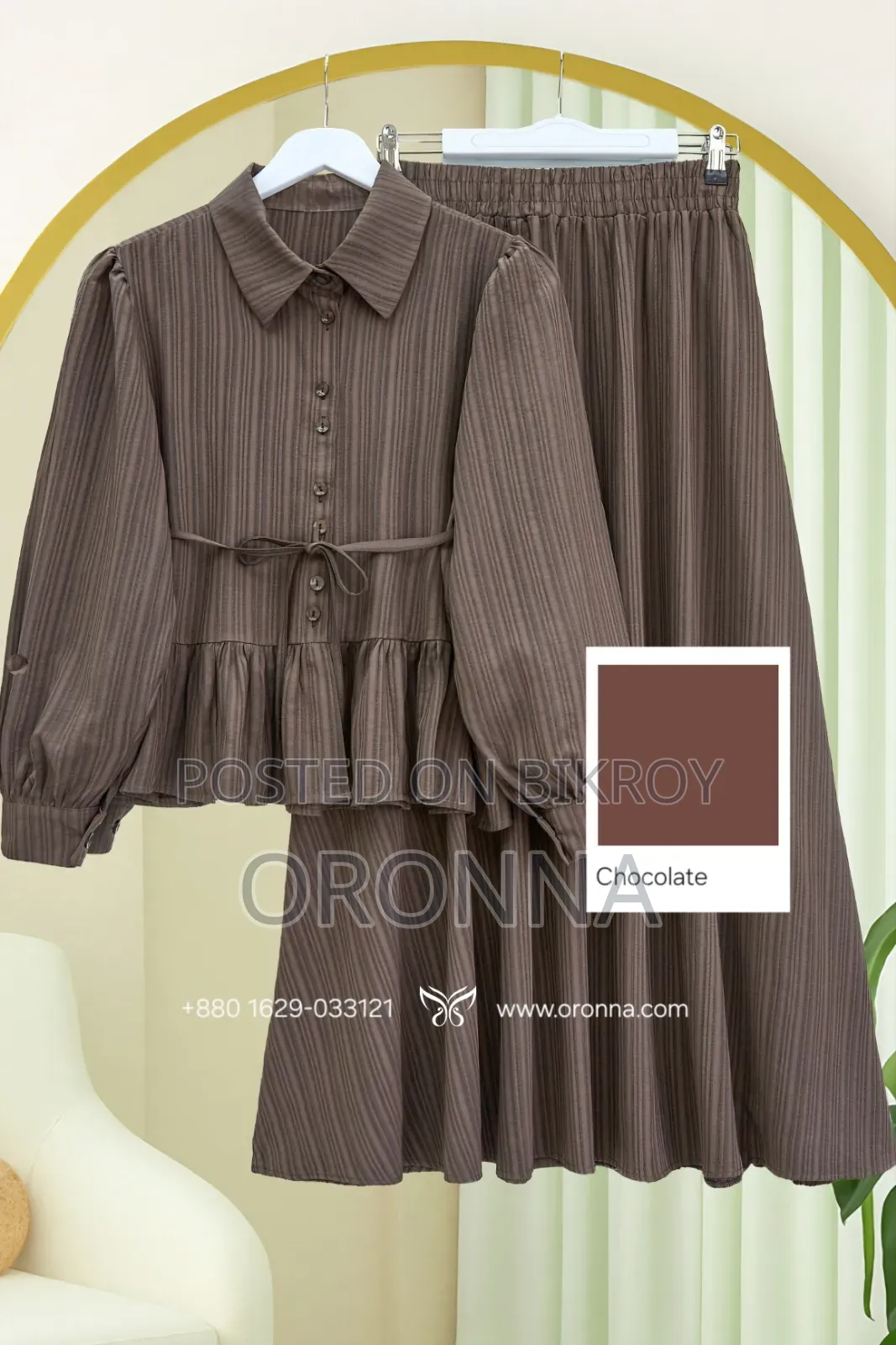 Button-Down Ruffled Top and Skirt Set