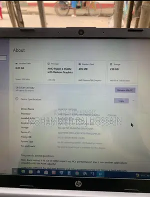 Laptop HP 15S 8GB AMD Ryzen 5 SSD 256GB