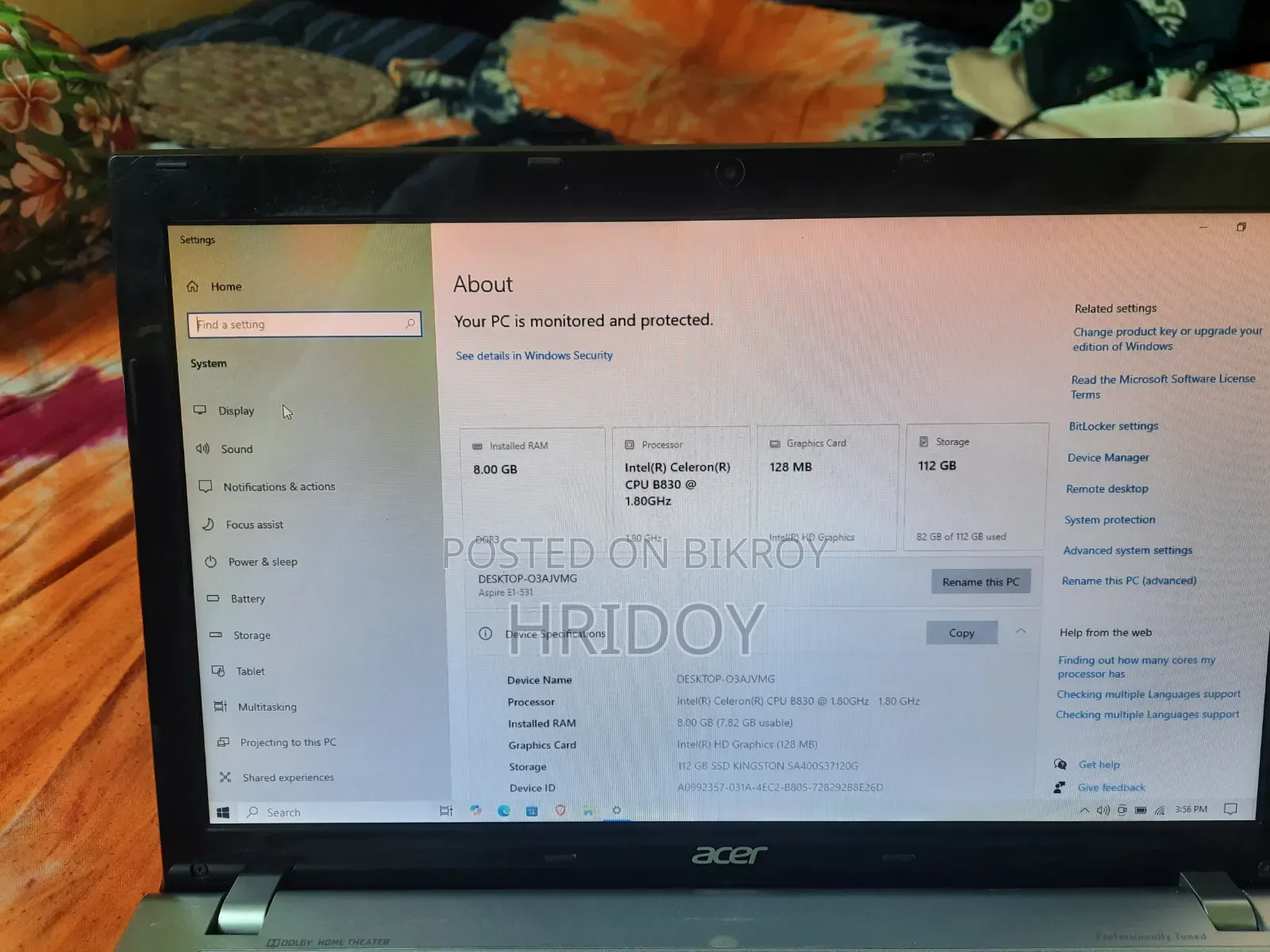 Laptop Acer Aspire E1-531 8GB Intel SSD 128GB