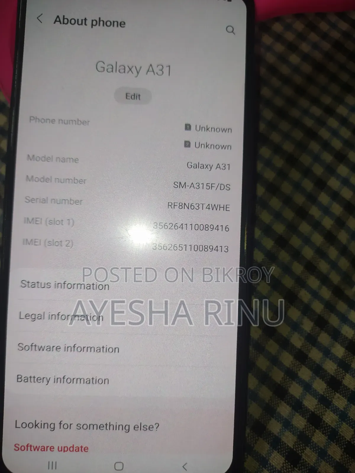 স্যামসাং গ্যালাক্সি এ৩১ ১২৮ জিবি ব্লু