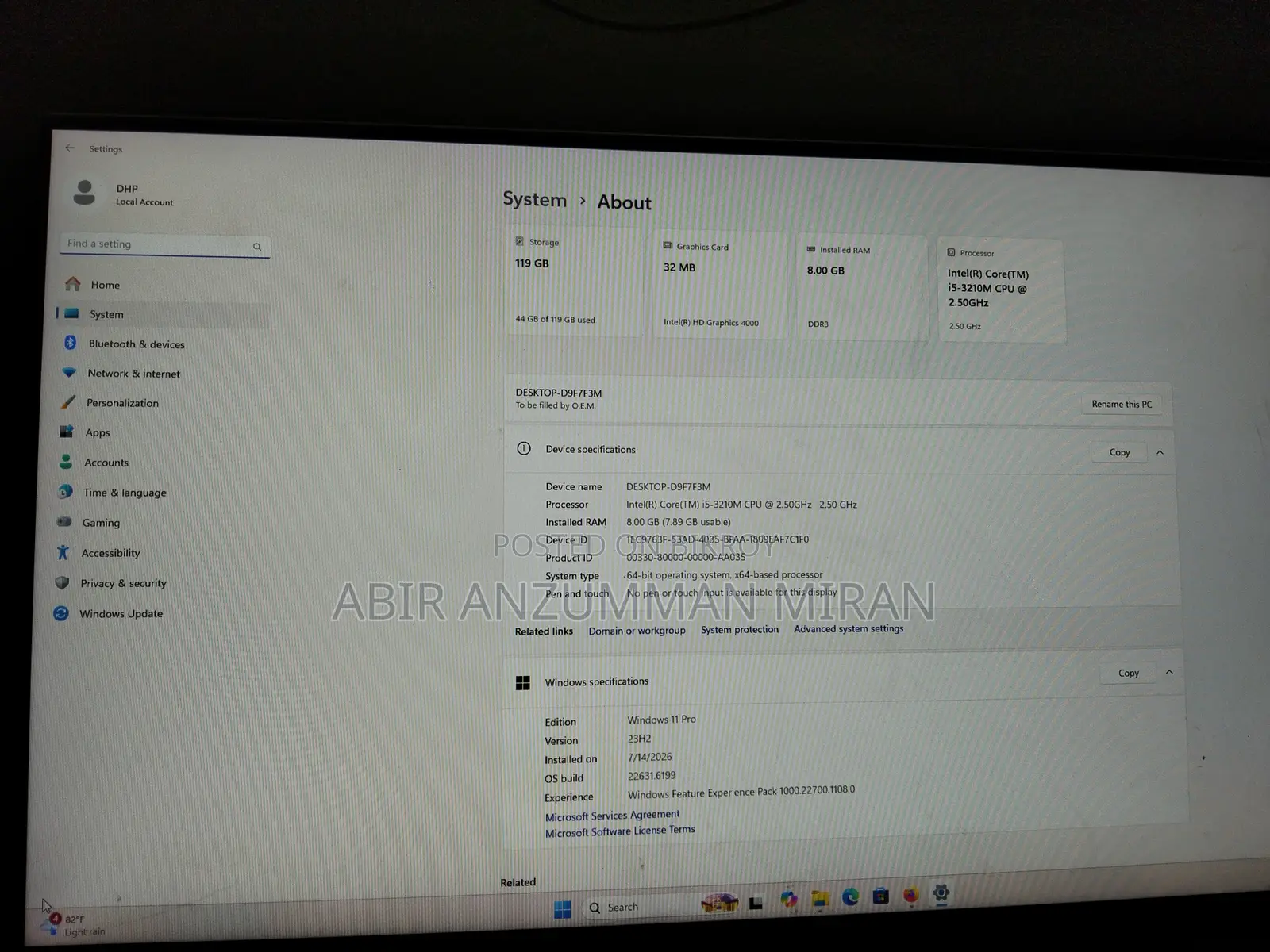 Desktop Computer Digital Storm Bolt 8GB Intel Core I5 SSD 128GB