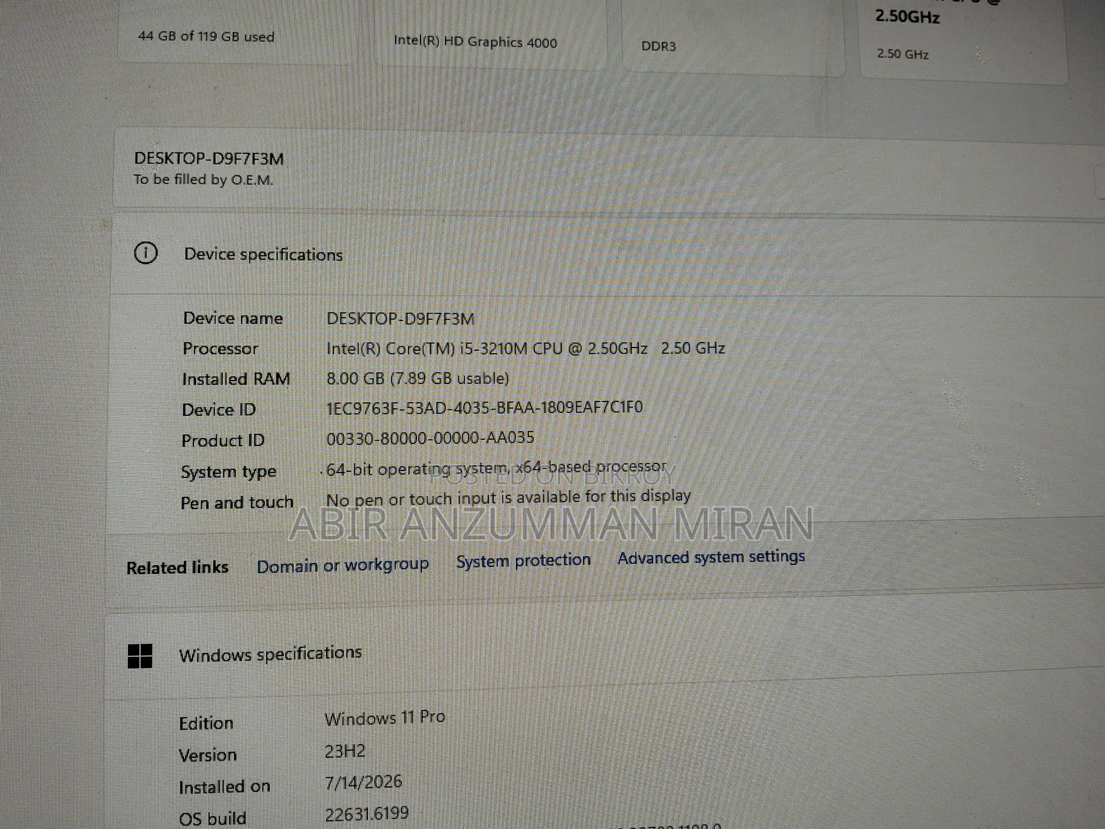 Desktop Computer Digital Storm Bolt 8GB Intel Core I5 SSD 128GB
