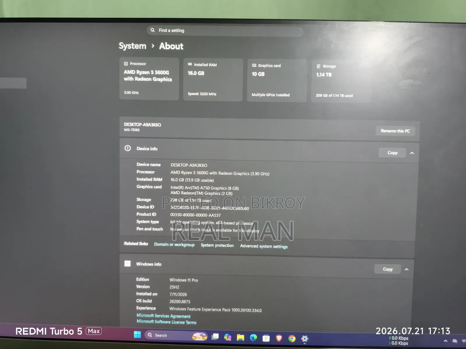 Desktop Computer HP 200 G4 16GB AMD Ryzen 5 SSHD+SSD 1T
