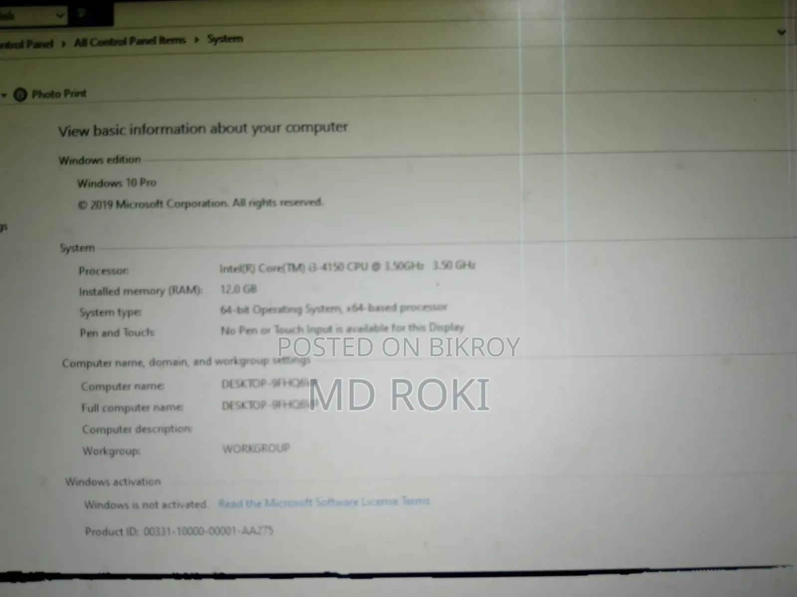 Desktop Computer HP 12GB Intel Core I3 SSD 256GB