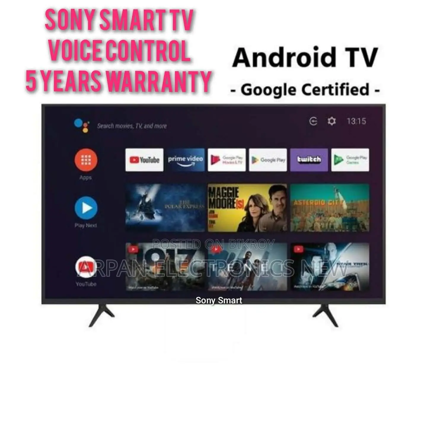 Voice Control, 5 Years Guaranty, Android 65 Inch LED Sony Smart TV