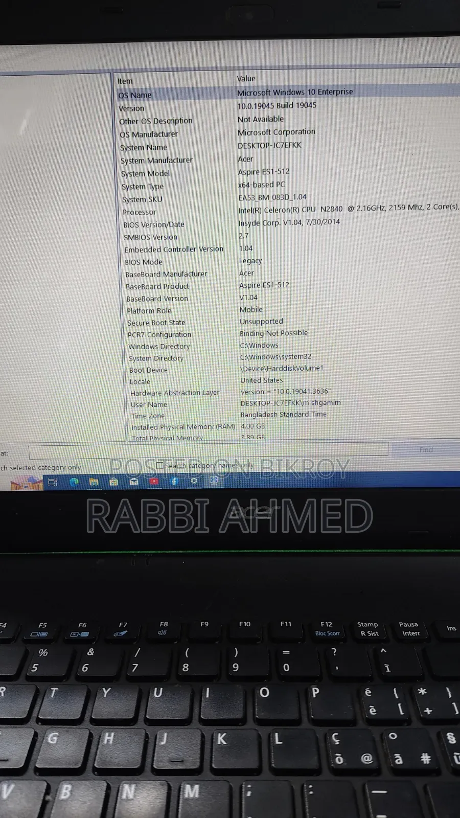 Laptop Acer 4GB Intel Celeron HDD 320GB