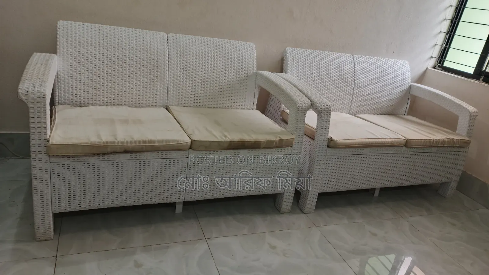 Caino Sofa Double (Two Set) With Foam White Cover (Maroon)